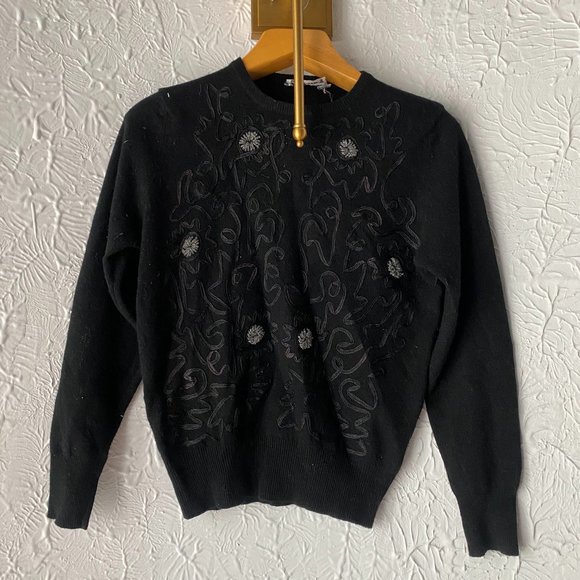 Rino Rossi Embroidered Black Wool Sweater - M - Picture 1 of 3